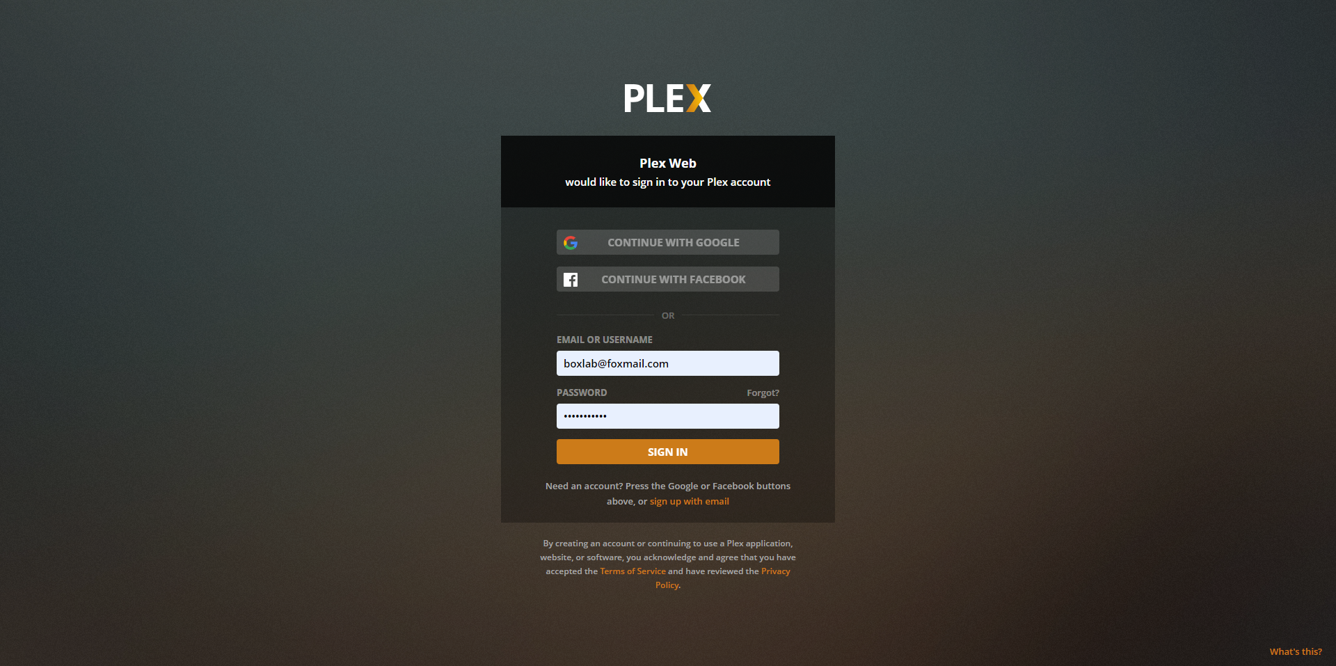 登录 Plex